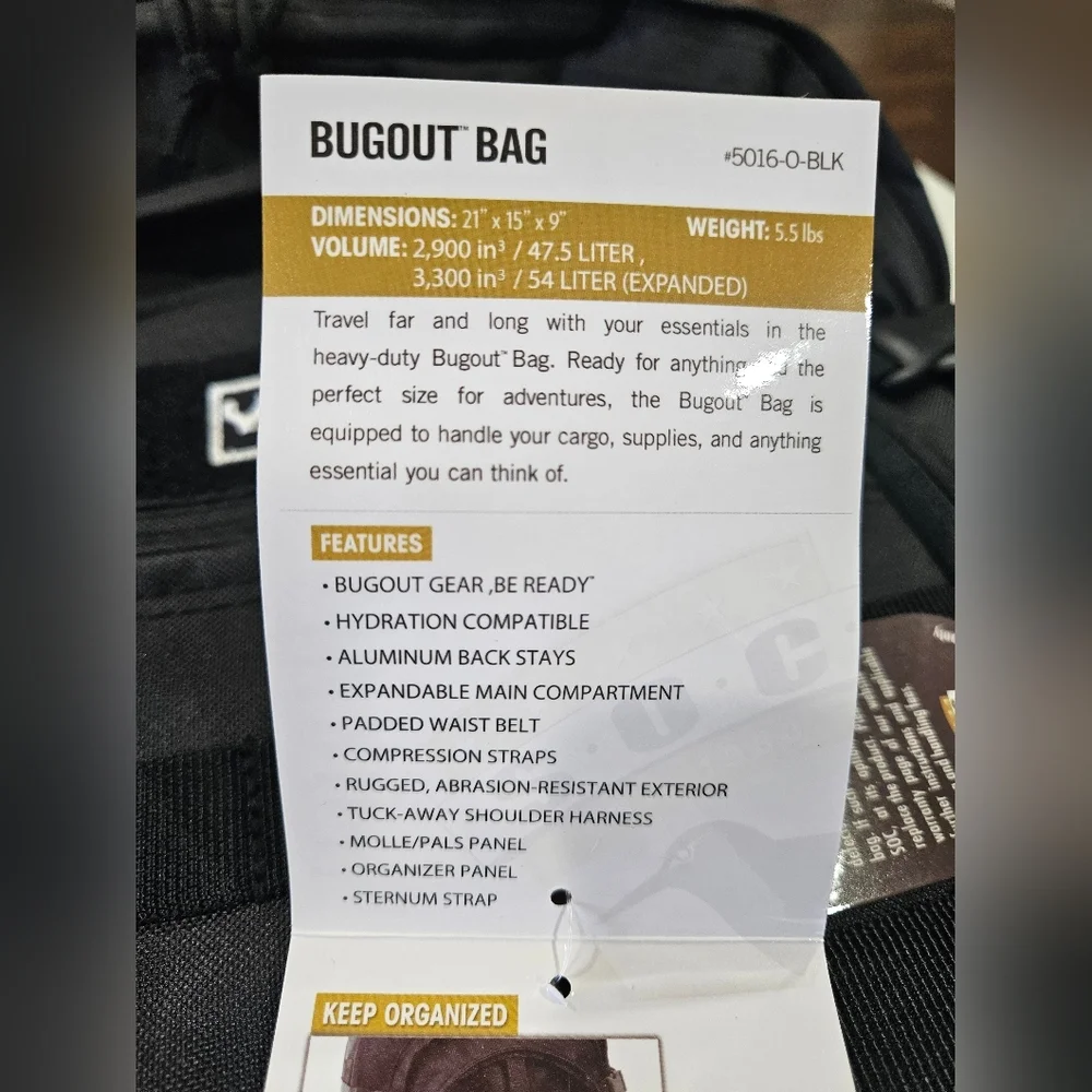 Sandpiper of California Black Military Mens Hiking Bugout Bag NEW - Picture 7 of 16